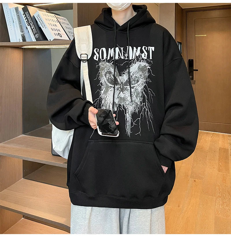 New Gothic Butterfly Printed Hooded Sweatshirt For Men Y2K Harajuku Fa
