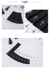 2024 Women Harajuku Sweet Fresh Feeling High Waist Pleated Skirt Elastic Waist Cross Embroidery Skirt black skirt Pleated Skirt