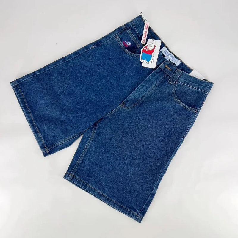 wexwear embroidery skate cargo jeans denim shorts baggy retro y2k harajuku gym basketball shorts streetwear men clothing unique cargo style 3946
