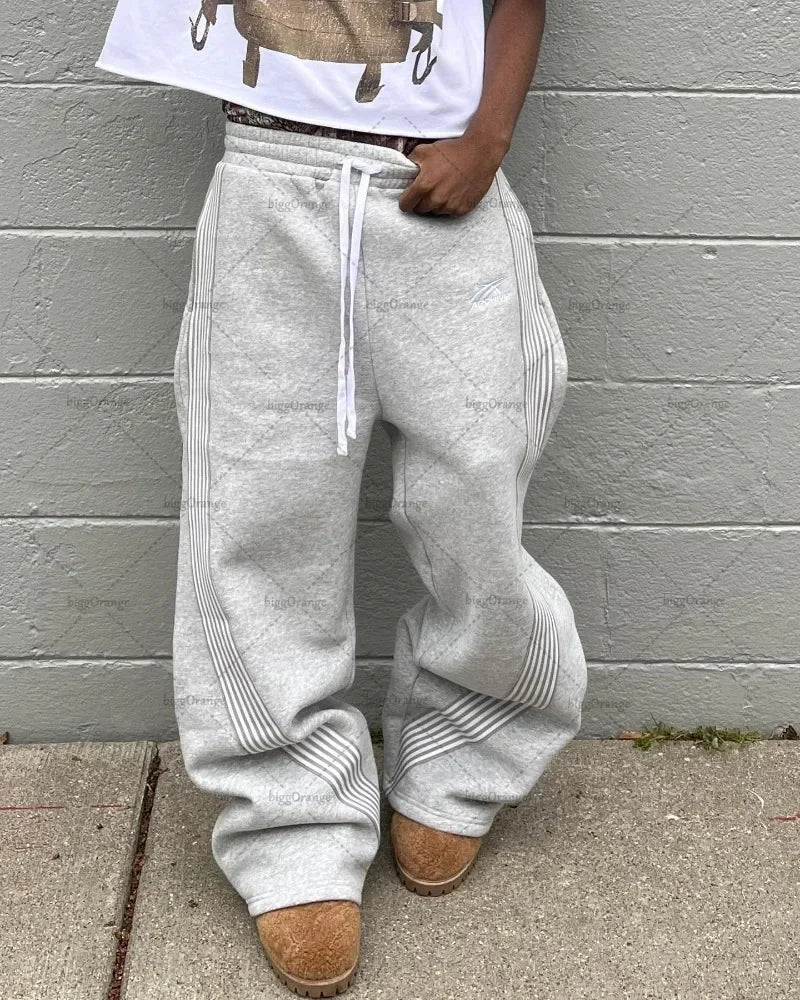 american retro classic striped sweatpants hip hop high street oversized wide leg pants men fashion trend versatile streetwear unique joggers style 2661