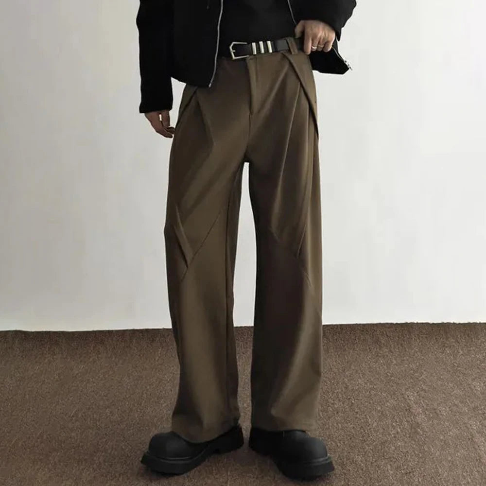 mens trousers pleated business casual pants autumn solid color all match simple commuting straight pants mens clothing 2024 unique default style 165
