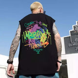 Sadcore Tribal flames – Summer Sleeveless T Shirt Mens American High Street Graffiti