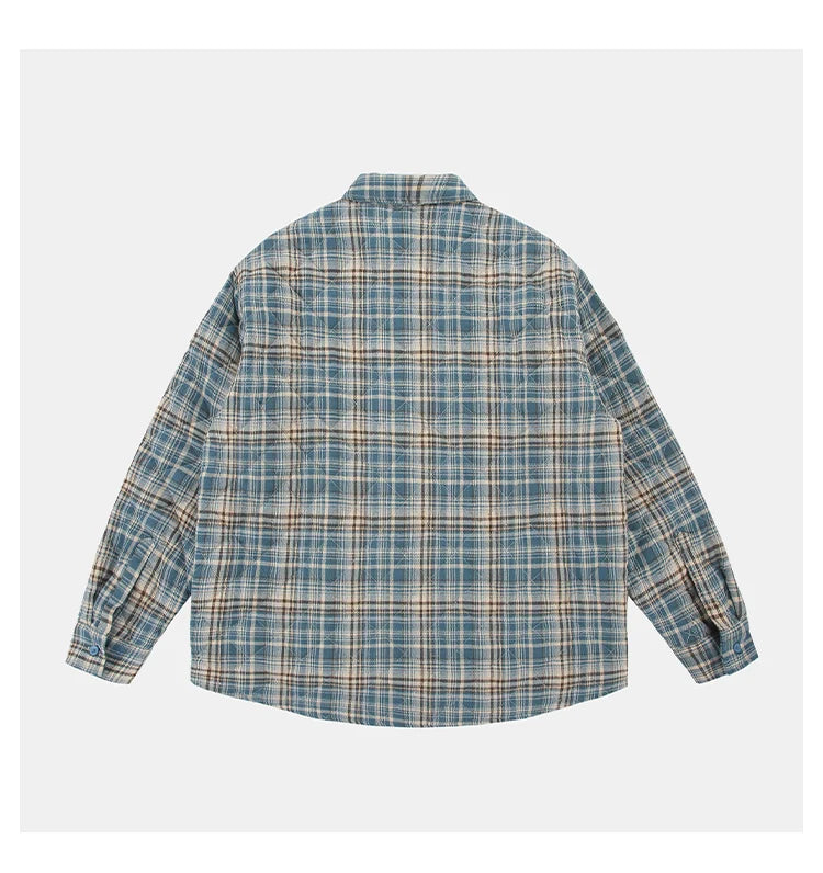 Autumn Winter Men Streetwear Fashion Loose Casual Oversize Plaid Cotton-padded Shirt Style Parkas Jacket Campus Couple Coat
