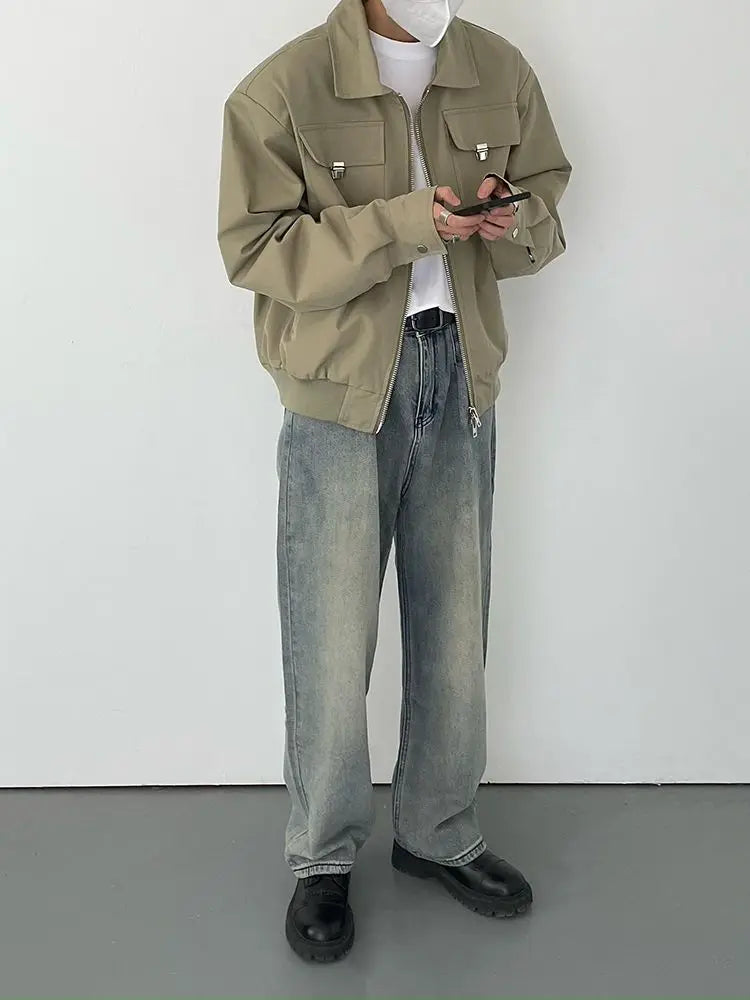 Autumn and Winter Korean Style Season Fashionable Retro Airplane Jacket Men's Loose Street Y2K Niche Shoulder Pad Lapel Jacket