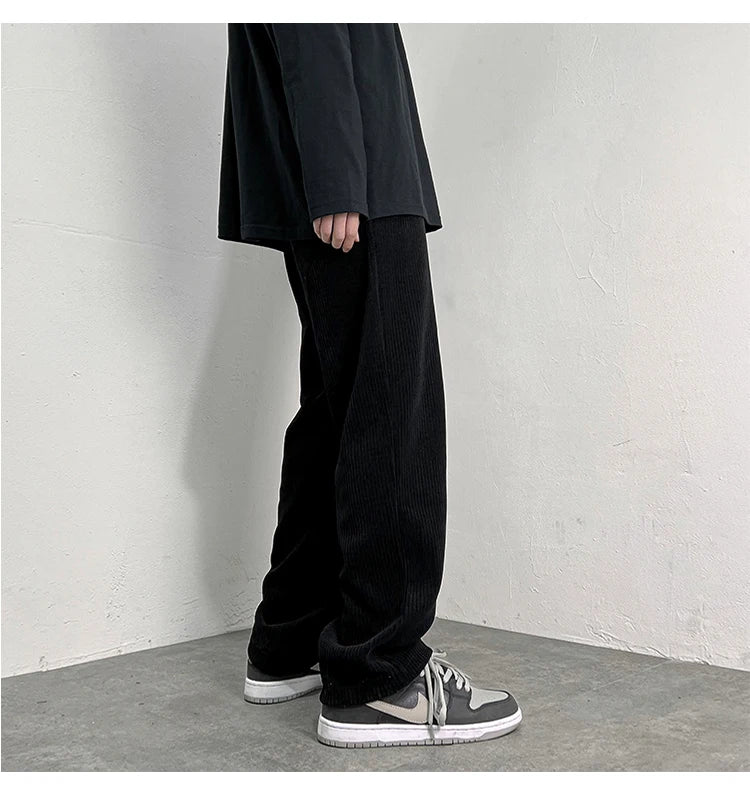 4 colors drawstring corduroy pants men fashion cotton casual pants men streetwear hip hop loose straight pants mens trousers unique default style 3754