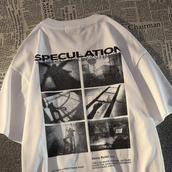 "Speculating" Graphic Unisex Streetwear Women Men Y2K T-Shirt