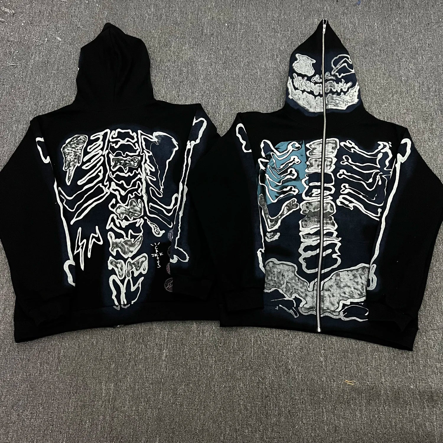 anime melting smiley featuring cactus jack fashion skull skeleton hoodie zip up plush hoodie cardigan kanye oversized zipper hoodies y2k men black clothes