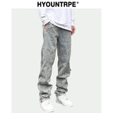 side long zipper open denim jeans mens elastic waist straight biker trousers jeans fashion streetwear hip hop jean pants joggers urban active pants