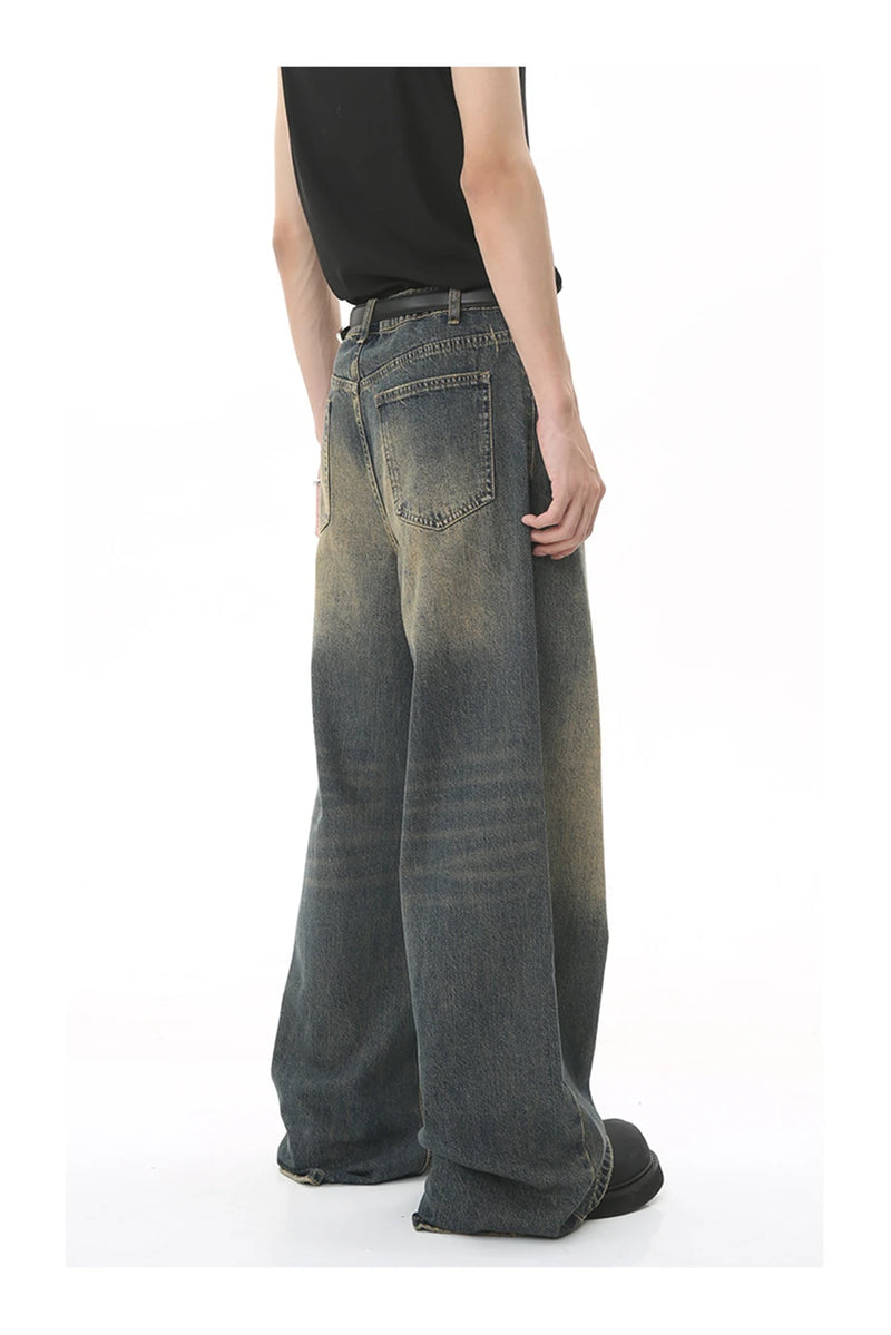 mens vintage blue baggy jeans male black loose straight denim pants y2k casual jeans trousers unique jeans style 162