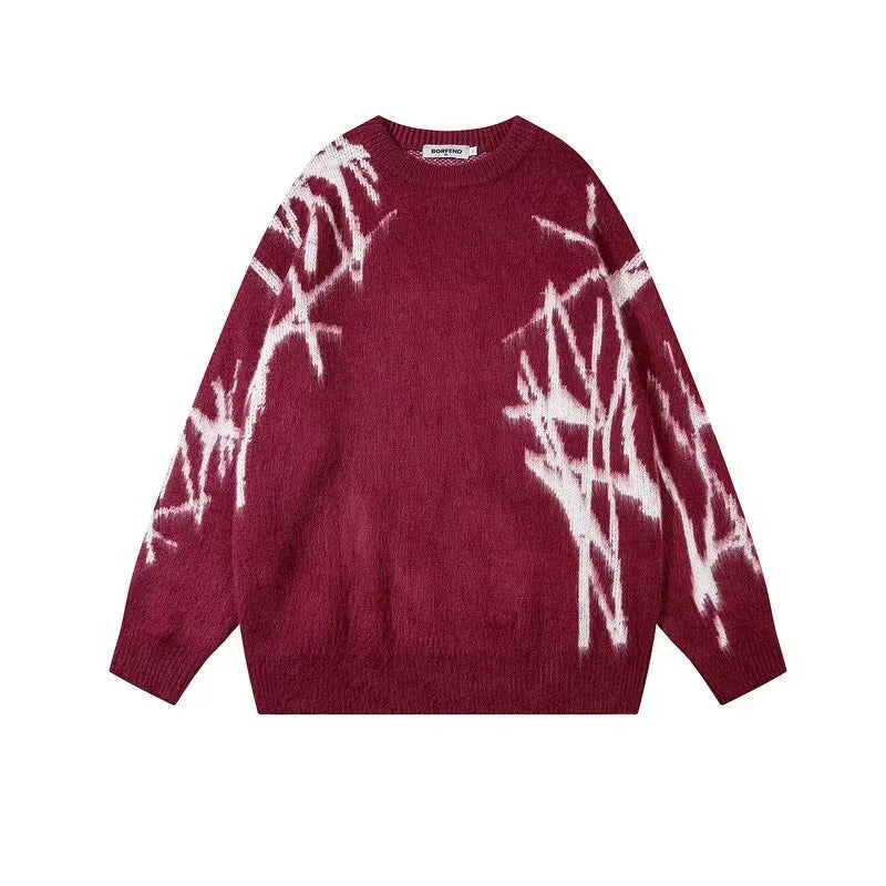 oversized knit pullover, fall/winter fashion, soft knit pullover with flame design, y2k fashion statement