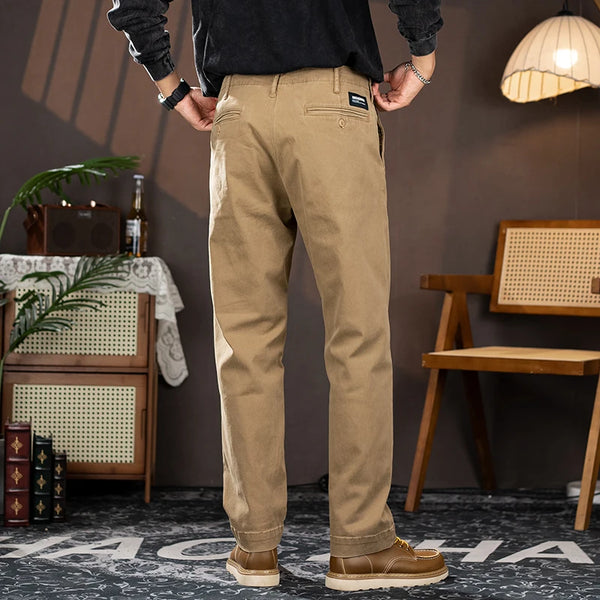 men american retro handsome loose casual business pure cotton pants japanese amikaji fashion straight cargo pant trouser multi-pocket cargos