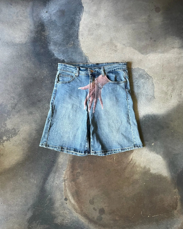 harajuku y2k shorts pants mens blue baggy hand print retro denim gym short pant gothic sweatpants basketball shorts men clothing streetwear sweatpants
