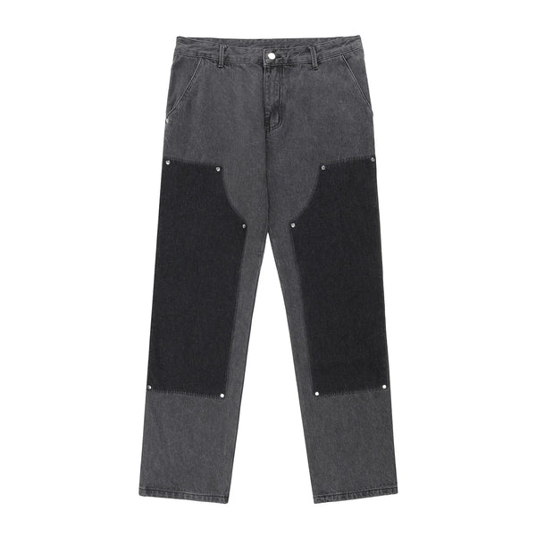 original streetwear color contrast patchwork jeans vintage distress straight leg pants mens loose fitting casual jeans pants urban skinny jeans
