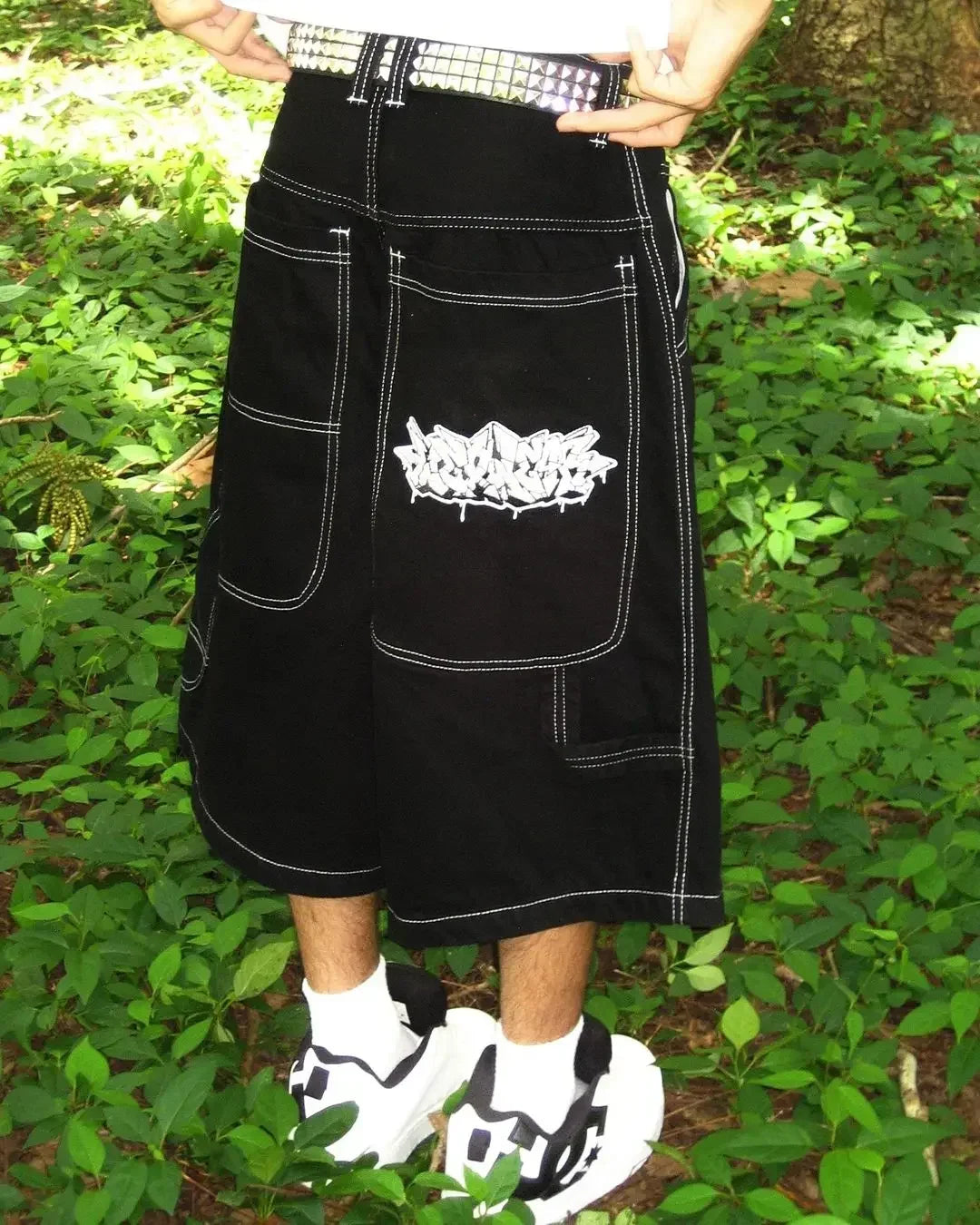 Hip Hop Wexwear Letter Embroidery Graphic Shorts Harajuku Streetwear Y2k Black Jeans Denim Baggy Gym Skate Shorts Men Clothing