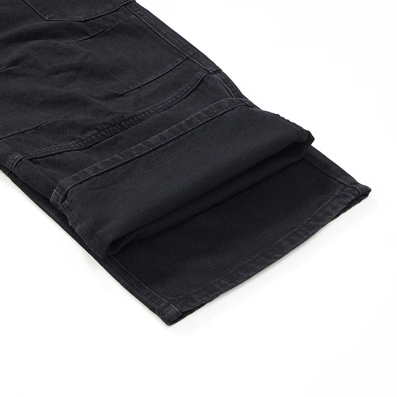 men american streetwear fashion loose casual hip hop wide leg black denim baggy jeans pants man y2k cargo jeans trousers baggy cargo bottoms