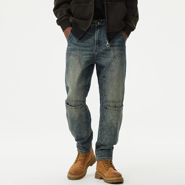 men streetwear fashion loose casual plus size denim harem jeans pant cityboy retro splice pocket cargo jeans trousers 40 38 multi-pocket cargos
