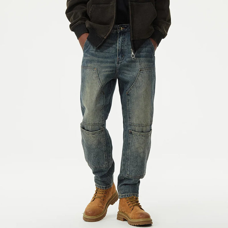 men streetwear fashion loose casual plus size denim harem jeans pant cityboy retro splice pocket cargo jeans trousers 40 38 multi-pocket cargos