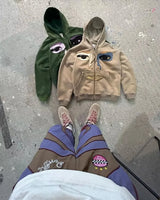Fashionable Cartoon Embroidered Oversized Cardigan Jacket Women Y2K Ha