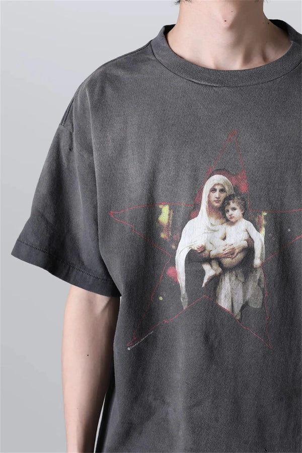 90s Summer Vintage Style Pentagram printed washed vintage Retro Quality short sleeved T-shirt Tops For Men