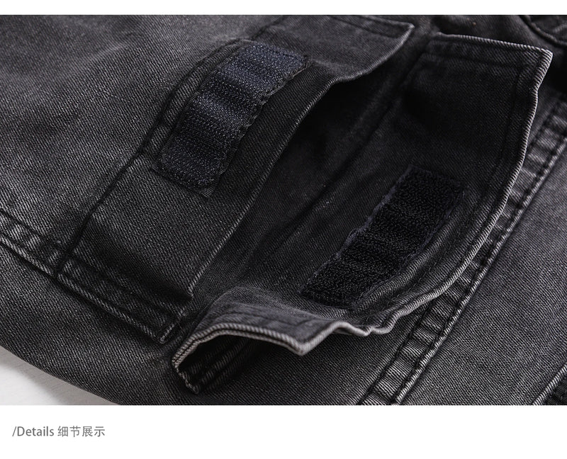 side pocket denim retro jeans mens biker zipper jean trousers hip hop fashion high street slim fit pants joggers y2k men s jeans unique joggers style 2950