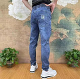 men harem drawstring jeans cool casual stretch elastic waist trousers male denim pants hip hop korean harem joggers cargo jeans unique joggers style 1653