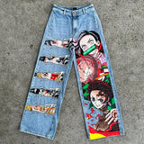 y2k baggy jeans harajuku print pattern streetwear fashion hip hop men women high waisted casual wide leg jeans anime clothes unique jeans style 4342
