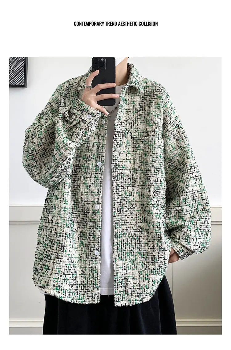 Original New Korean Harajuku Check Jacket Mens Autumn 2024 New Design