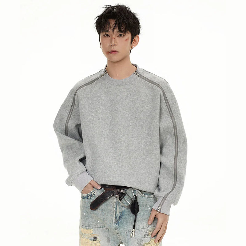 Zipper Pullover Sweatshirt Men Women Streetwear Fashion Loose Casual B