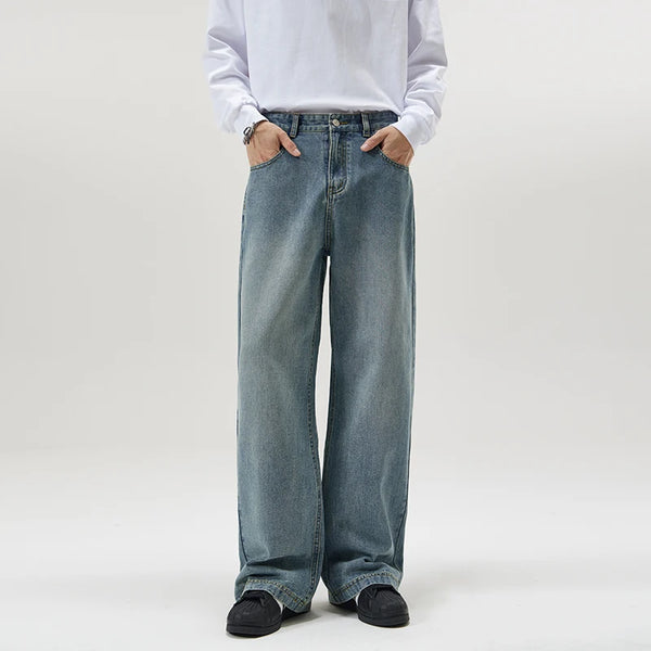 men wide leg straight streetwear fashion loose casual vintage denim baggy jeans pants women y2k jeans trousers ripped baggy denim