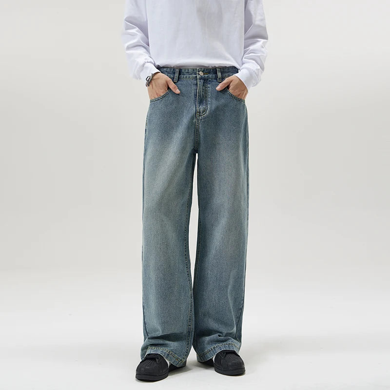 men wide leg straight streetwear fashion loose casual vintage denim baggy jeans pants women y2k jeans trousers ripped baggy denim