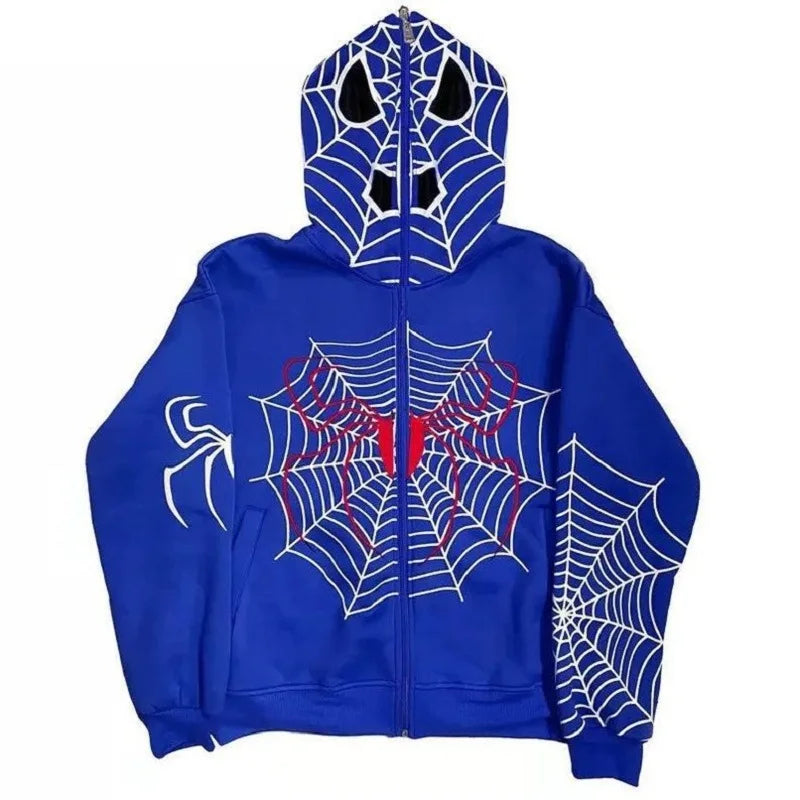 Mens Clothing Warm Harajuku Vintage Spider Web Red Graphic Hoodies Gru