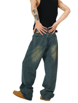retro washed denim baggy jeans pants unisex hip hop fashion streetwear harajuku loose wide leg straight y2k pants joggers men relaxed fit joggers