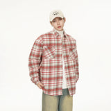 Autumn Winter Men Streetwear Fashion Loose Casual Oversize Plaid Cotton-padded Shirt Style Parkas Jacket Campus Couple Coat