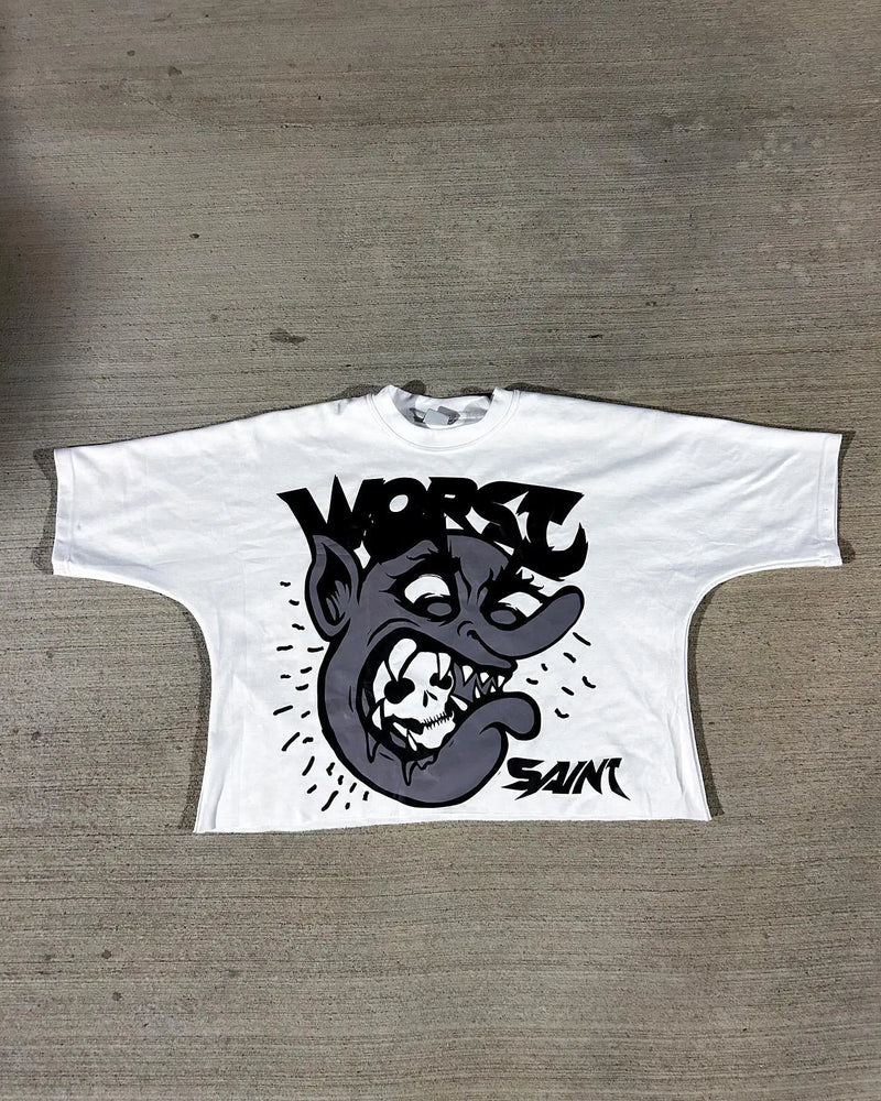 Vaporwave Graphic tee – Y2K Retro Casual Cartoon Print Round Short Sleeved Oversized