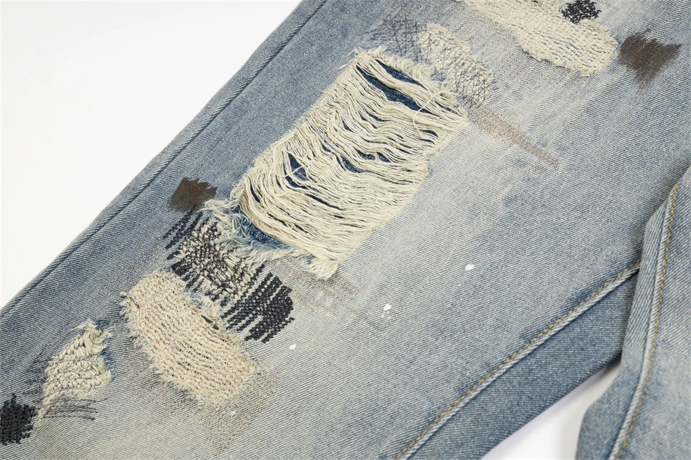mens fashion ripped jeans blue straight baggy jeans trousers luxury loose casual distressed denim pants male 1 unique jeans style 4609