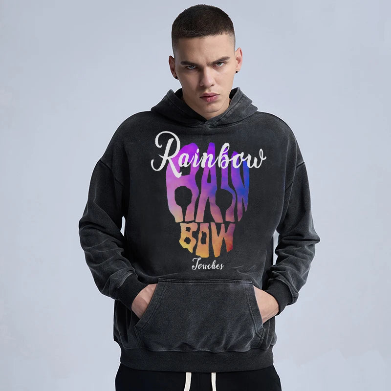 Harajuku aesthetic drop featuring rainbowtouches washed hooded unisex sweatshirts fashion design printed cotton high street comfortable occident stylish clothing