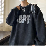 Suede Korean Trendy Round Neck Sweatshirt for Men American Retro Print Trendy Brand Autumn Loose Couple Wear Jacket Tops