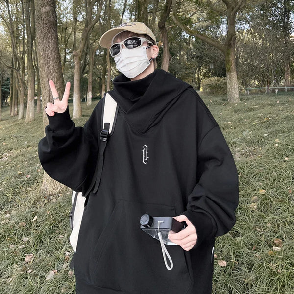 Winter Mens Embroidery Turtleneck Hoodies Japanese Ninja Hoodies Hip H