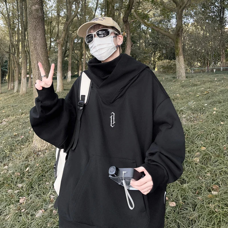 Winter Mens Embroidery Turtleneck Hoodies Japanese Ninja Hoodies Hip H