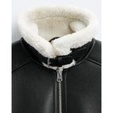 Warm Winter High-quality Lapel Suede Cashmere Piping Double-sided Motorcycle Punk Leather Jacket For Men