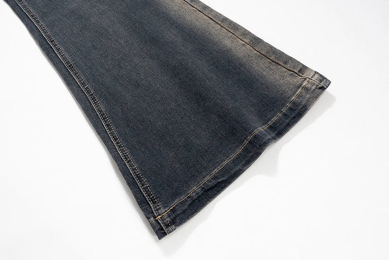 RO Style Gradient Washed Sashes Flare Jeans Unisex Streetwear Baggy Y2K Bell-bottoms Harajuku Loose Casual Denim Trousers