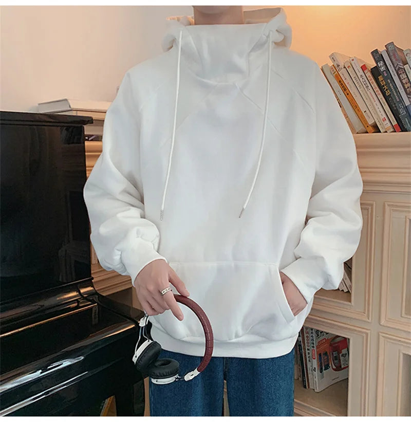 Autumn Turtleneck Fleece Hoodies Men 2024 New High Street Oversize Pullover Hoodie Unisex Y2K Vintage Hooded Sweatshirts Clothes