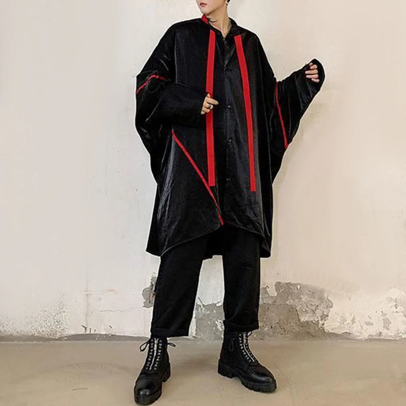 Mens Japanese Dark Style Contrast Color Long-Sleeve Shirt 2024 New Autumn Genderless Fashion Personality Street Loose Top Unisex