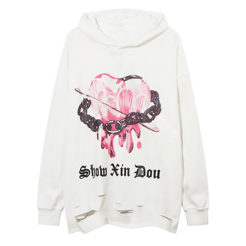 vaporwave tribal flames featuring fashion harajuku printed hoodies hip hop retro washed bottom ripped sweatshirt streetwear mens hooded warm fleece loose hoodies