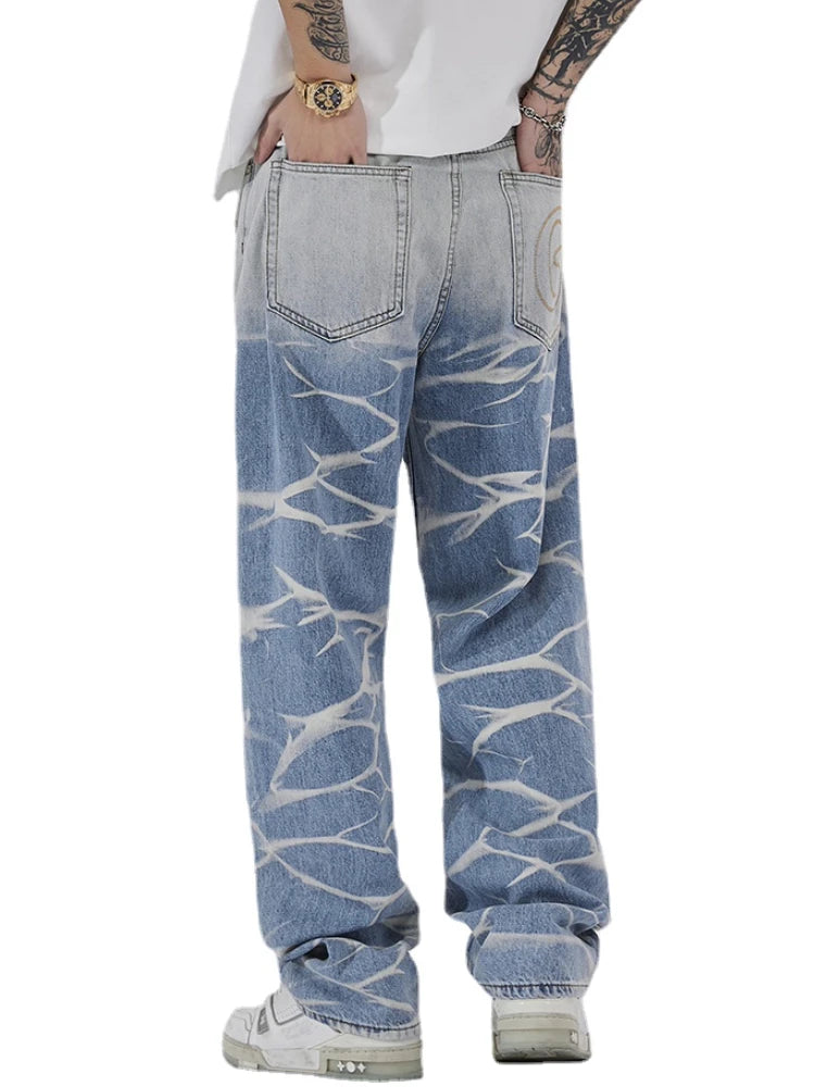 high street irregular tied dye biker jeans men denim straight jean pants 2023 motorcycle y2k trouser unisex hip hop casual pants ripped baggy denim