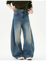 Men Women American Streetwear Vintage Washed Denim Loose Casual Wide Leg Baggy Jeans Couple Harem Jeans Trousers