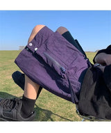summer casual purple cargo shorts men high street drawstring pocket baggy short sweatpants y2k hip hop bermudas homme shorts unique joggers style 174