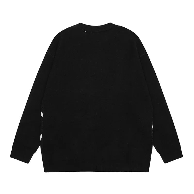 hip hop harajuku spider web pattern knitted sweater unisex pullover streetwear winter casual loose sweater warm jumper knitwear - Y2K grunge street style, high quality cotton hoodie, soft fleece-lined outerwear
