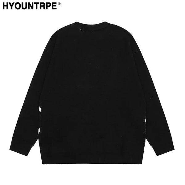 hip hop harajuku spider web pattern knitted sweater unisex pullover streetwear winter casual loose sweater warm jumper knitwear - Y2K grunge street style, high quality cotton hoodie, soft fleece-lined outerwear