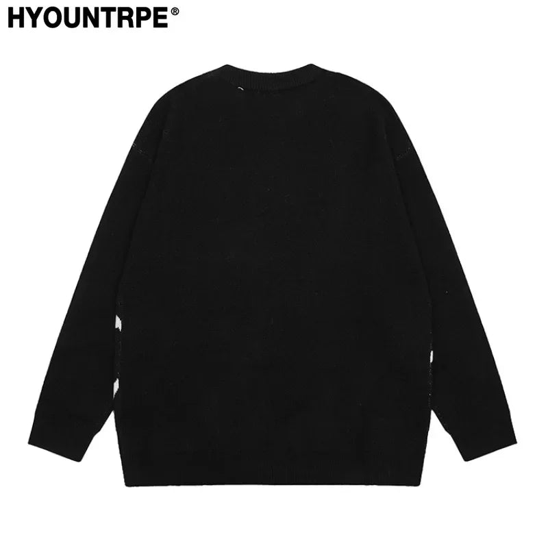 hip hop harajuku spider web pattern knitted sweater unisex pullover streetwear winter casual loose sweater warm jumper knitwear - Y2K grunge street style, high quality cotton hoodie, soft fleece-lined outerwear